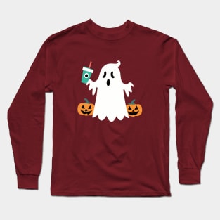 Ghost Coffee Halloween Cute Coffee Costume Long Sleeve T-Shirt